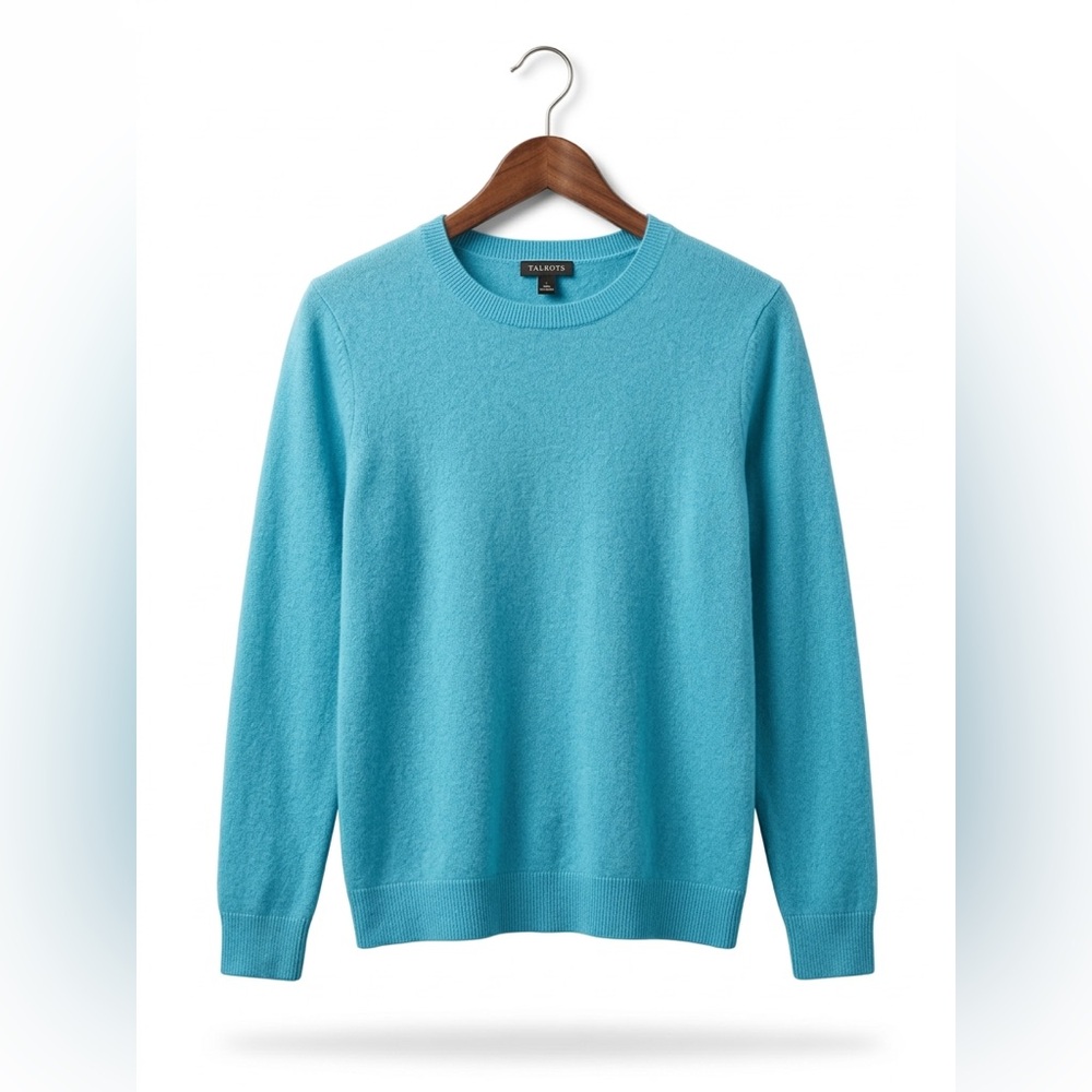 Talbots 100% Cashmere Crewneck Sweater Aqua Light Blue XS Quiet Luxury